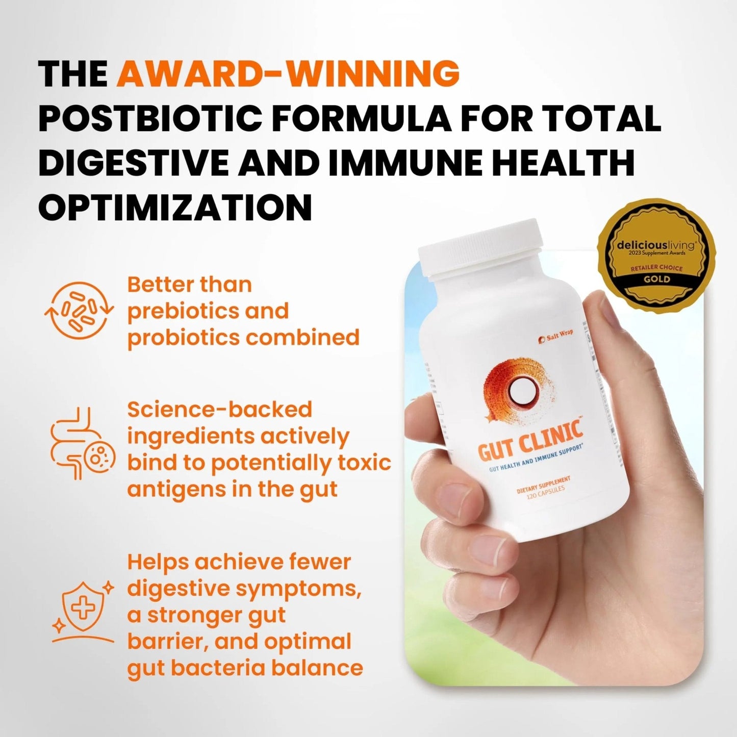 SaltWrap Gut Clinic Postbiotics - Gut Health, Complete Gut Repair, Barrier & Immune Support - Helps Bloating, Gas & Indigestion - 90 Capsules - Maple Wellness Supplements