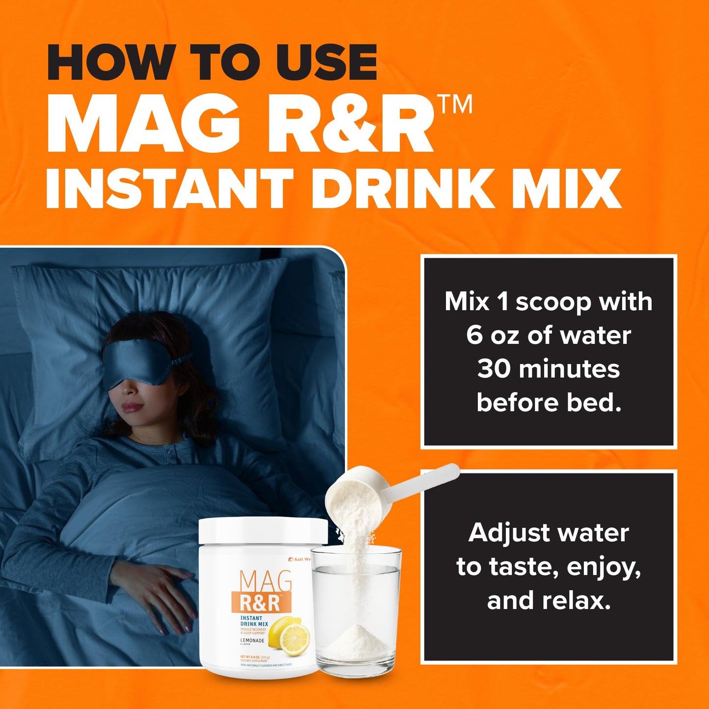 SaltWrap Mag R&R Instant Drink Mix - Sugar-Free Nighttime Magnesium Glycinate Powder with Stevia & FiberSMART® - Muscle Cramp & Leg Cramps Relief, Sleep & Relaxation Support - 30 Servings - Maple Wellness Supplements