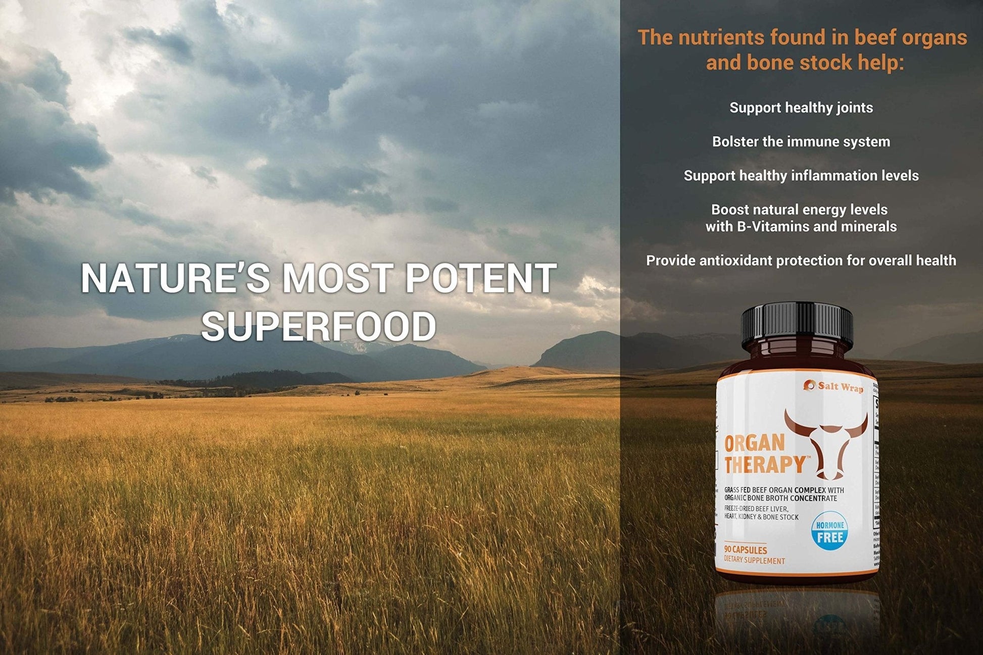 SaltWrap Organ Therapy - Grass Fed Beef Organ Meat Complex Supplement with Organic - Maple Wellness Supplements