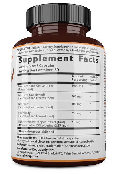 SaltWrap Organ Therapy - Grass Fed Beef Organ Meat Complex Supplement with Organic - Maple Wellness Supplements