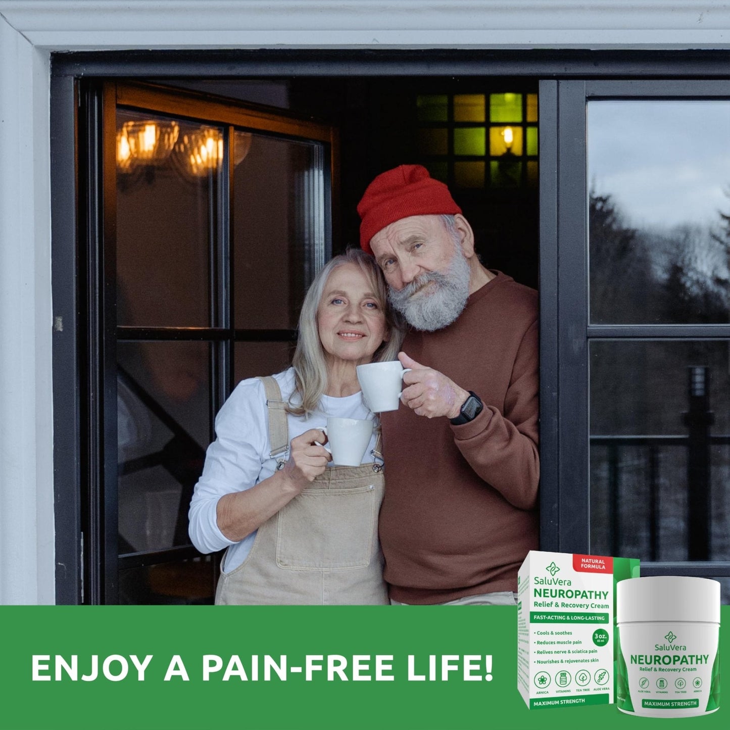 SaluVera Neuropathy Pain Relief Cream - Maximum Strength Nerve Pain Reliever for Foot, Toes, Hands, Legs with Aloe Vera, Arnica, MSM Vitamin B6, and Menthol for Fast-Acting Relief 3oz - Maple Wellness Supplements