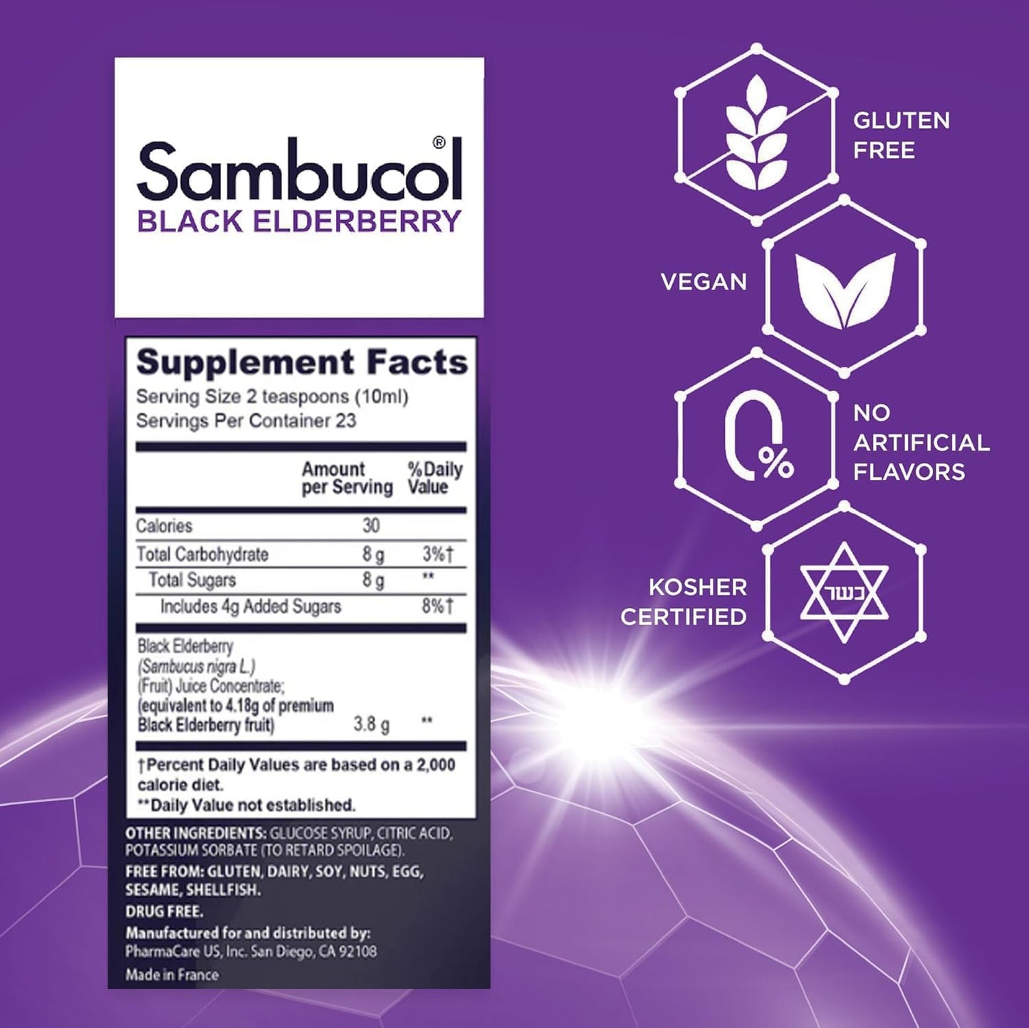 Sambucol Black Elderberry Syrup - Black Elderberry Liquid, Immune Support for Kids and Adults, High Antioxidants, Gluten Free - Maple Wellness Supplements