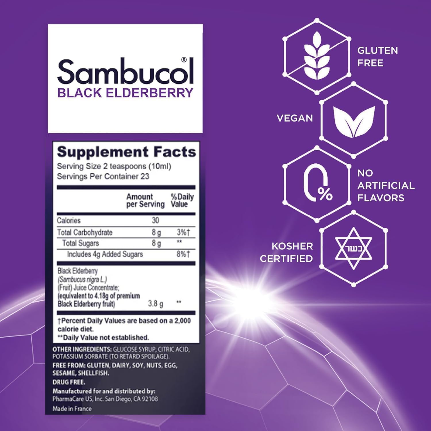 Sambucol Black Elderberry Syrup - Black Elderberry Liquid, Immune Support for Kids and Adults, High Antioxidants, Gluten Free - Maple Wellness Supplements