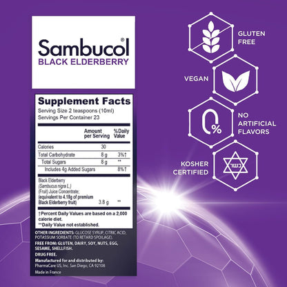Sambucol Black Elderberry Syrup - Black Elderberry Liquid, Immune Support for Kids and Adults, High Antioxidants, Gluten Free - Maple Wellness Supplements