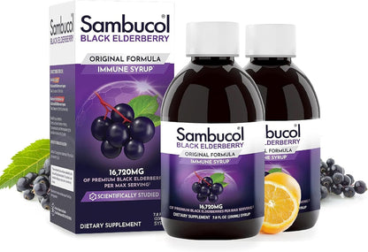 Sambucol Black Elderberry Syrup - Black Elderberry Liquid, Immune Support for Kids and Adults, High Antioxidants, Gluten Free - Maple Wellness Supplements