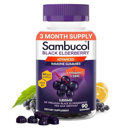 Sambucol Elderberry Gummies - Immune Support Supplement for Adults & Kids with Vitamin C & Zinc, Sambucol Elderberry - Maple Wellness Supplements