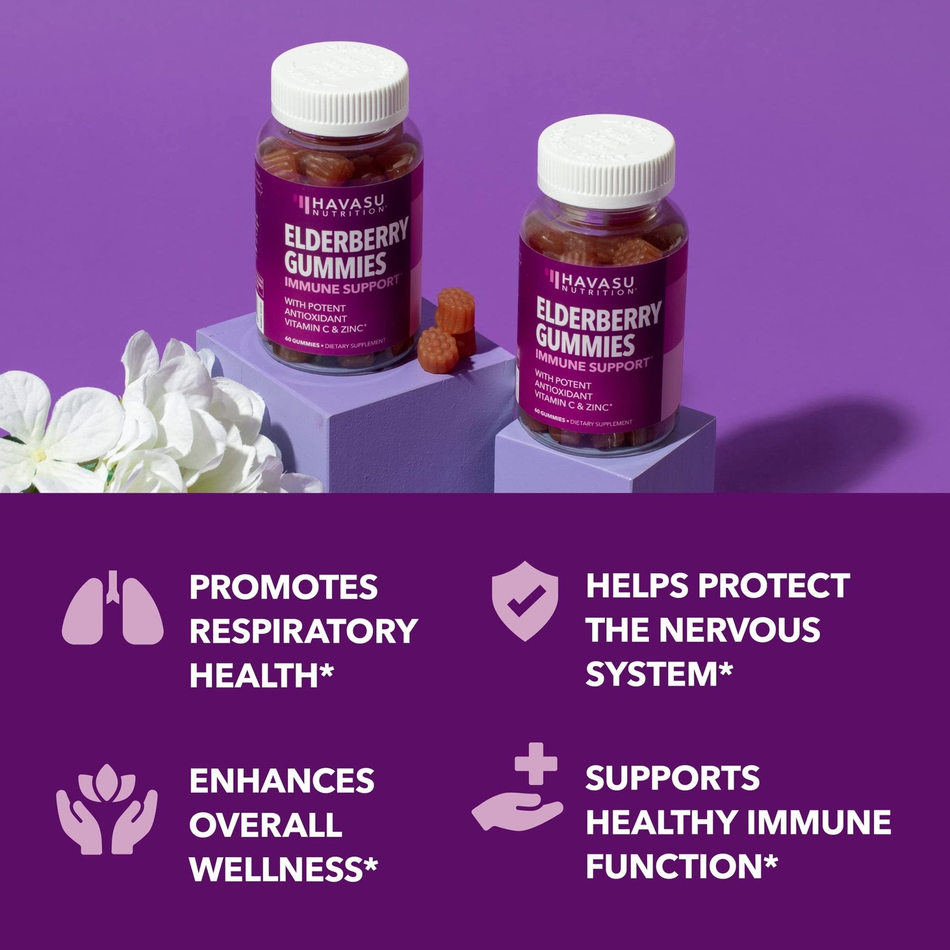 Sambucus Elderberry Gummies for Adults - Immune Support Supplement with Vitamin C and Zinc - Enhanced Formula for Daily Defense - 60 Count - Maple Wellness Supplements