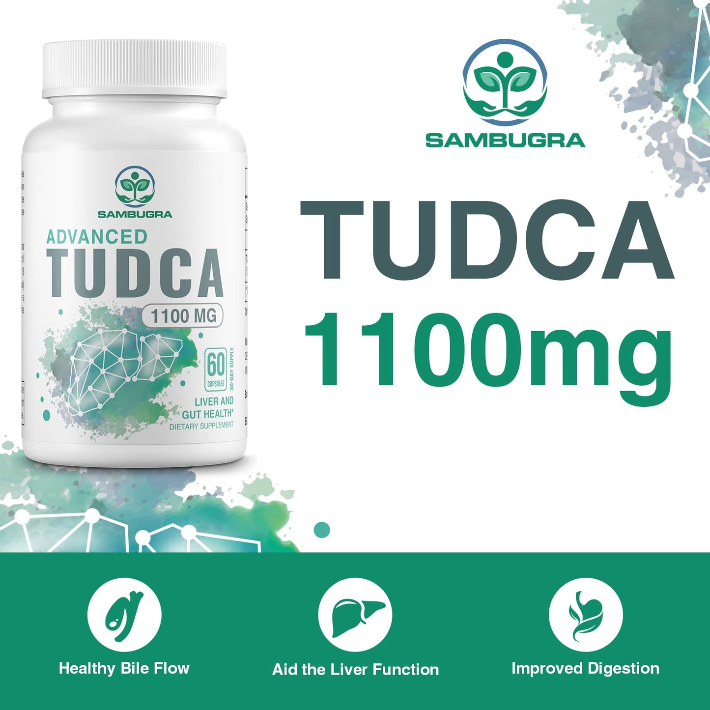 Sambugra TUDCA Liver Supplements 1100mg, 3rd Party Tested Ultra Strength Bile Salt TUDCA Supplement, Liver Support for Detox - Maple Wellness Supplements
