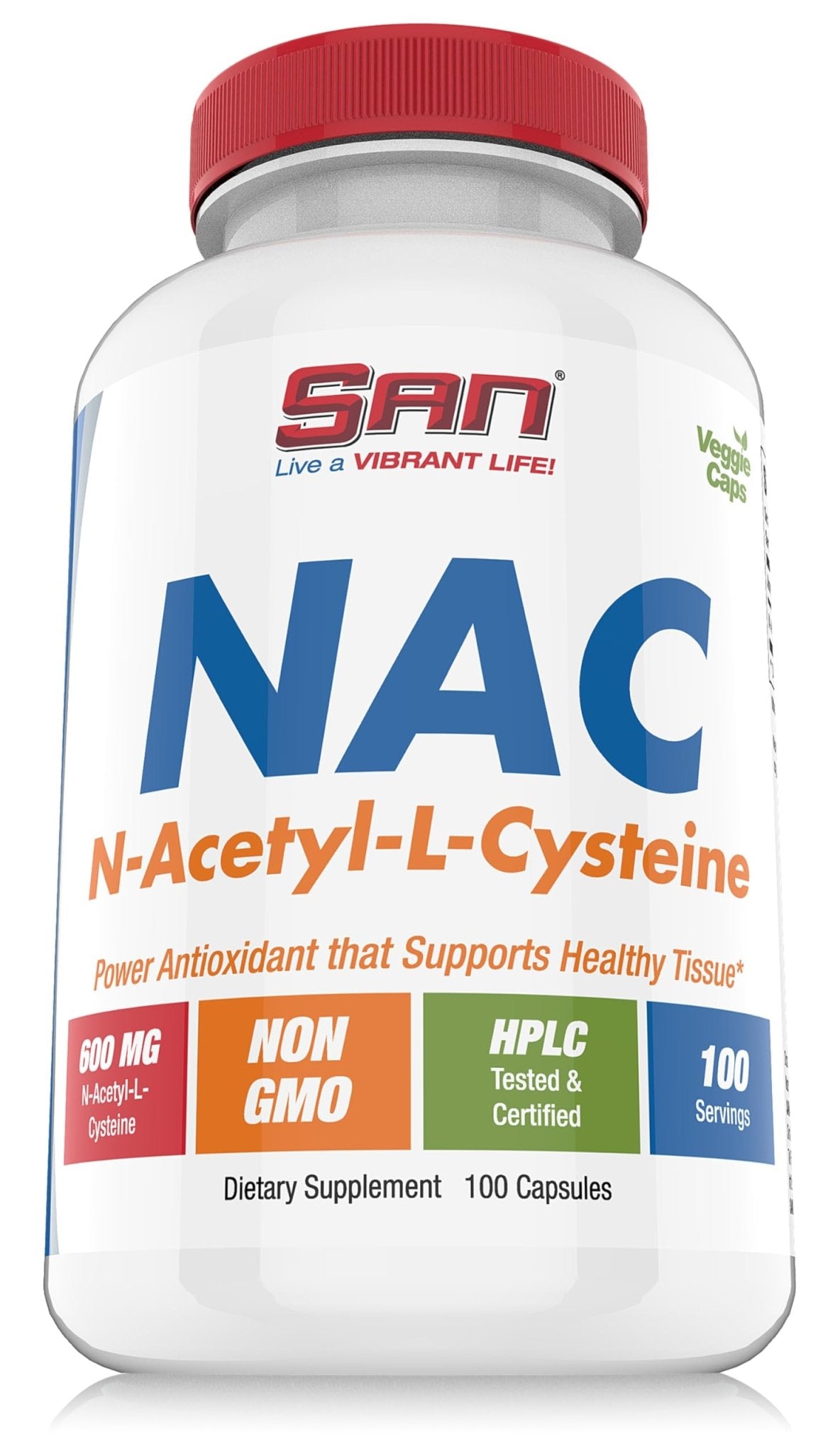 SAN N-Acetyl-L-Cysteine (NAC), Immune, Respiratory, Liver Health, NAC 600 mg, Potent antioxidant Support, Free-radicals, Easy to Absorb, 100 Capsules - Maple Wellness Supplements
