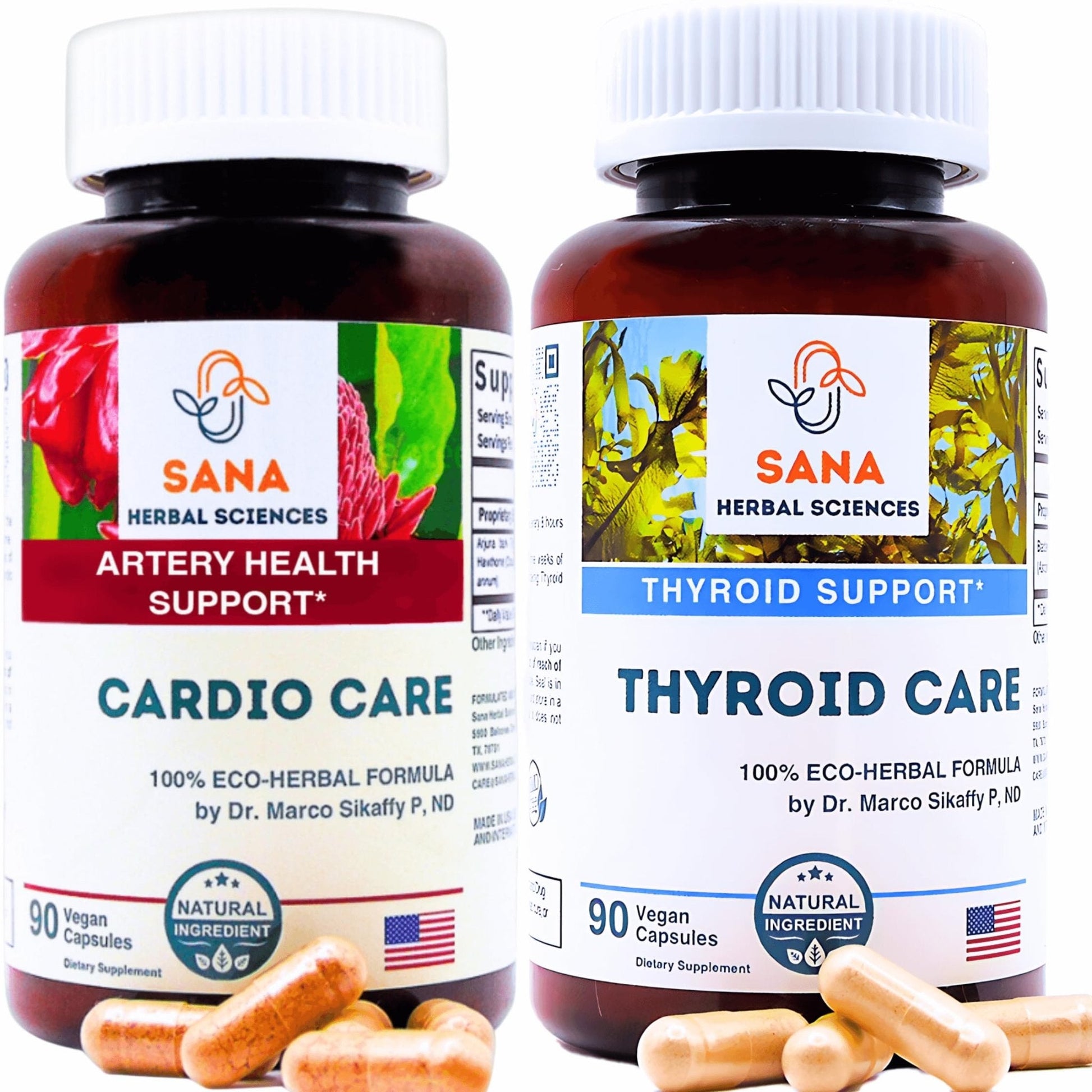 Sana Herbal Sciences Artery Plaque Removal & Sea Iodine Thyroid Support Organic Blends - Maple Wellness Supplements