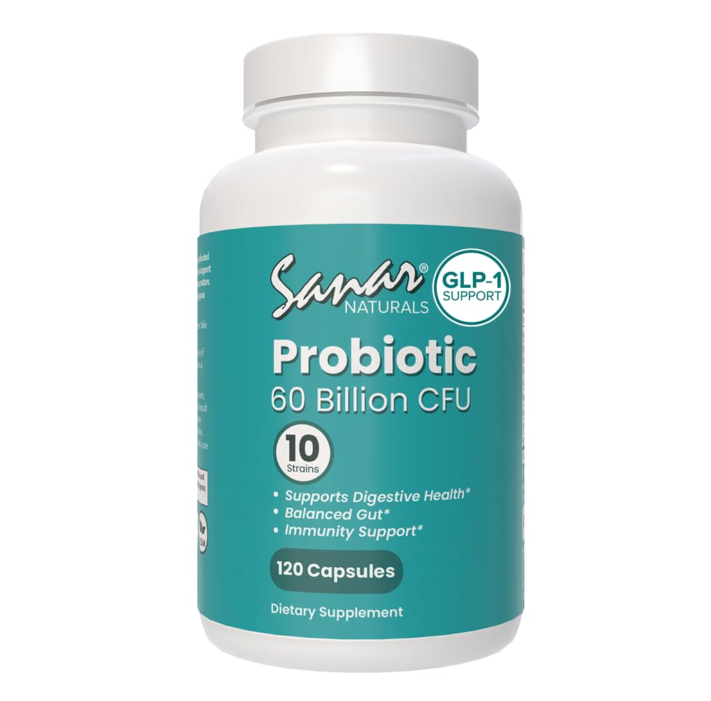 Sanar Naturals Probiotics 60 Billion CFU – Support, Digestive & Gut Health - Probiotics for Women and Men - Vegan, Non-GMO, Gluten Free, 120 Capsules - Maple Wellness Supplements