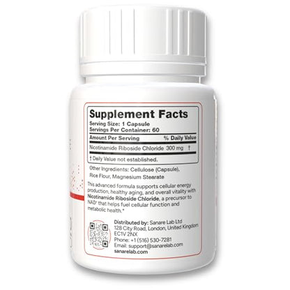 Sanare Lab NAD+ Supplement with Nicotinamide Riboside (NR) 300 mg | Cellular Energy & Metabolism Support | 60 Capsules - Maple Wellness Supplements