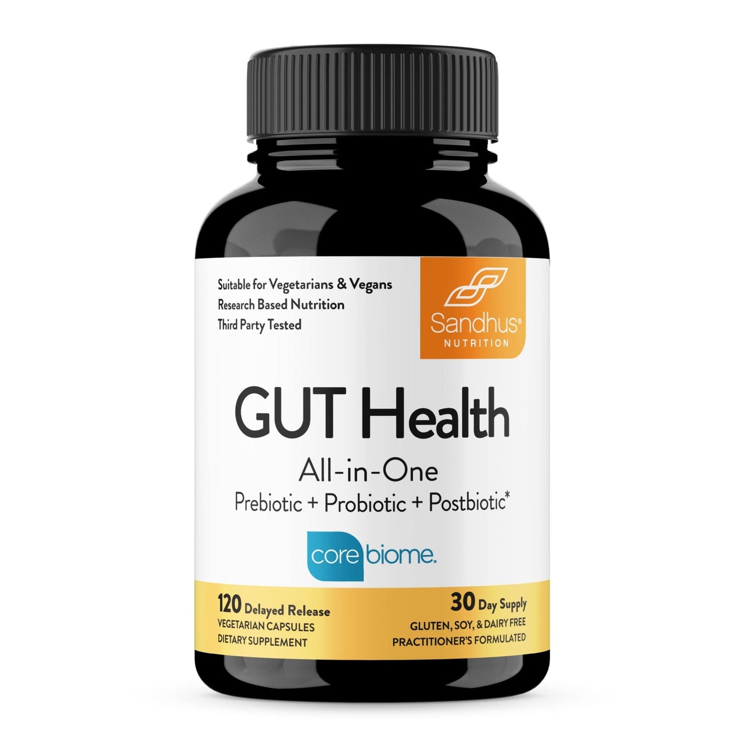 Sandhu's Gut Health - Prebiotic, Probiotic, Postbiotic & L-Glutamine | Digestive Health, Colon, Probiotic Total Supplements | 120 Delayed Release Capsules - Maple Wellness Supplements