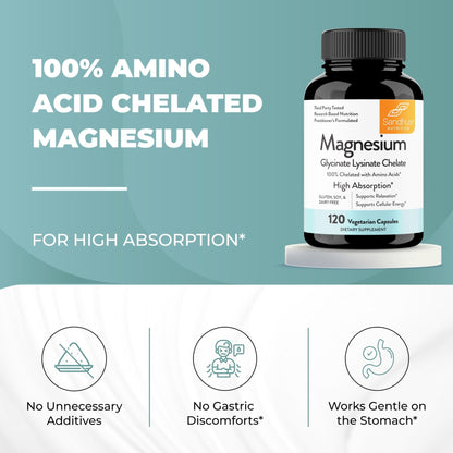 Sandhu's Magnesium Glycinate Lysinate | 120 Easy to Swallow Chelated Vegan Capsules | Magnesium Lysine Chelate Supplement for High Absorption | for Best Sleep, Leg Cramps, Relaxation - Maple Wellness Supplements