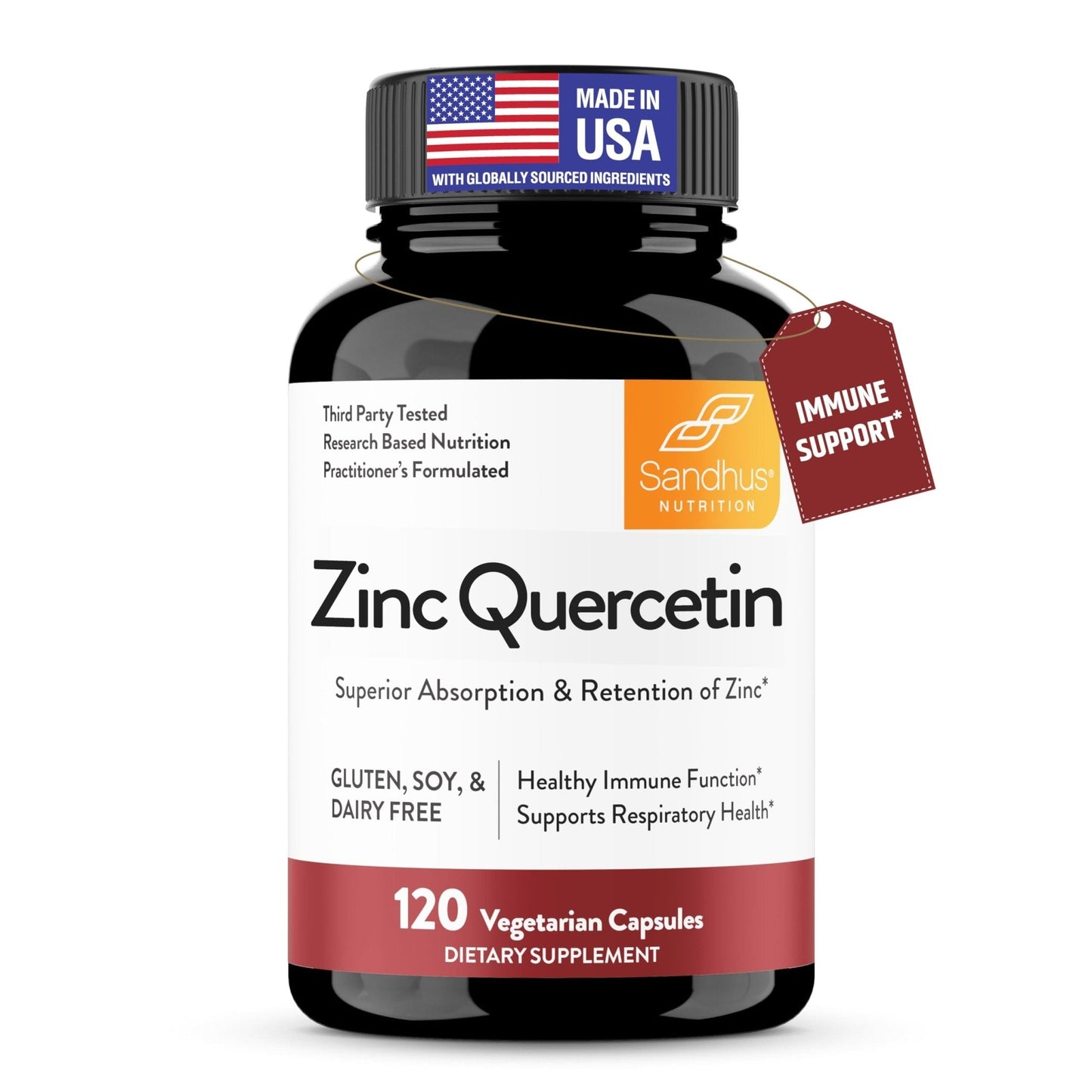 Sandhu's Zinc Quercetin 120 Vegetarian Capsules (Pack of 1) | High Absorption Zink Supplements for Immunity and Seasonal Allergy | Antioxidant Immune Support - Maple Wellness Supplements