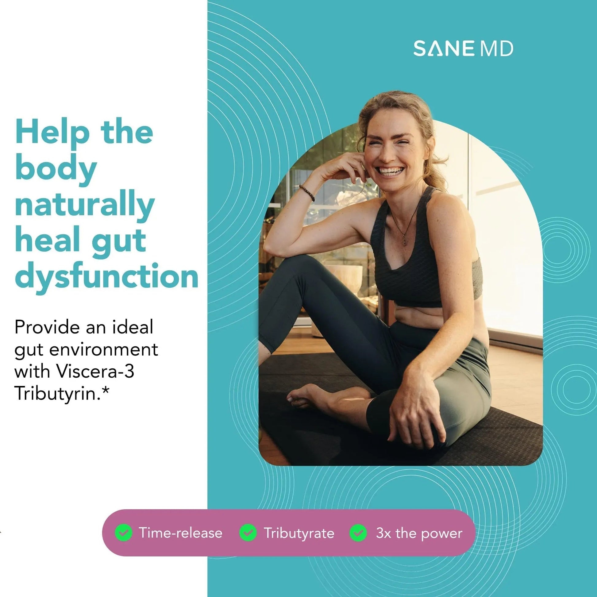 SANE MD - Viscera 3 Postbiotics with Tributyrin - Sodium Butyrate Supplement for Gas and Bloating Relief - Gut Health - IBS & Leaky Gut Butyric Acid Supplement - NSF Certified - 30 Capsules - Maple Wellness Supplements