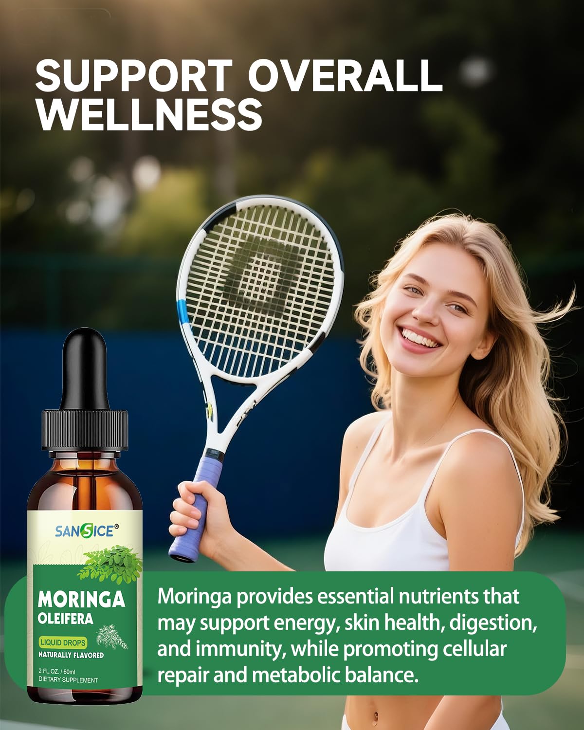 SANSICE Organic Moringa Supplement, Liquid Moringa Leaf Extract for Women & Men, Lymphatic Drainage Supplement with Echinacea for Lymph System Support - Maple Wellness Supplements
