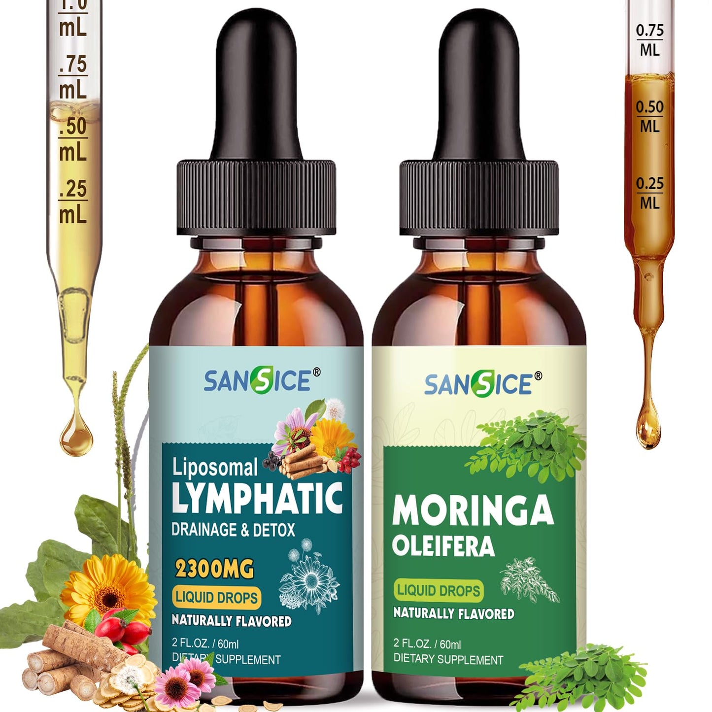 SANSICE Organic Moringa Supplement, Liquid Moringa Leaf Extract for Women & Men, Lymphatic Drainage Supplement with Echinacea for Lymph System Support - Maple Wellness Supplements