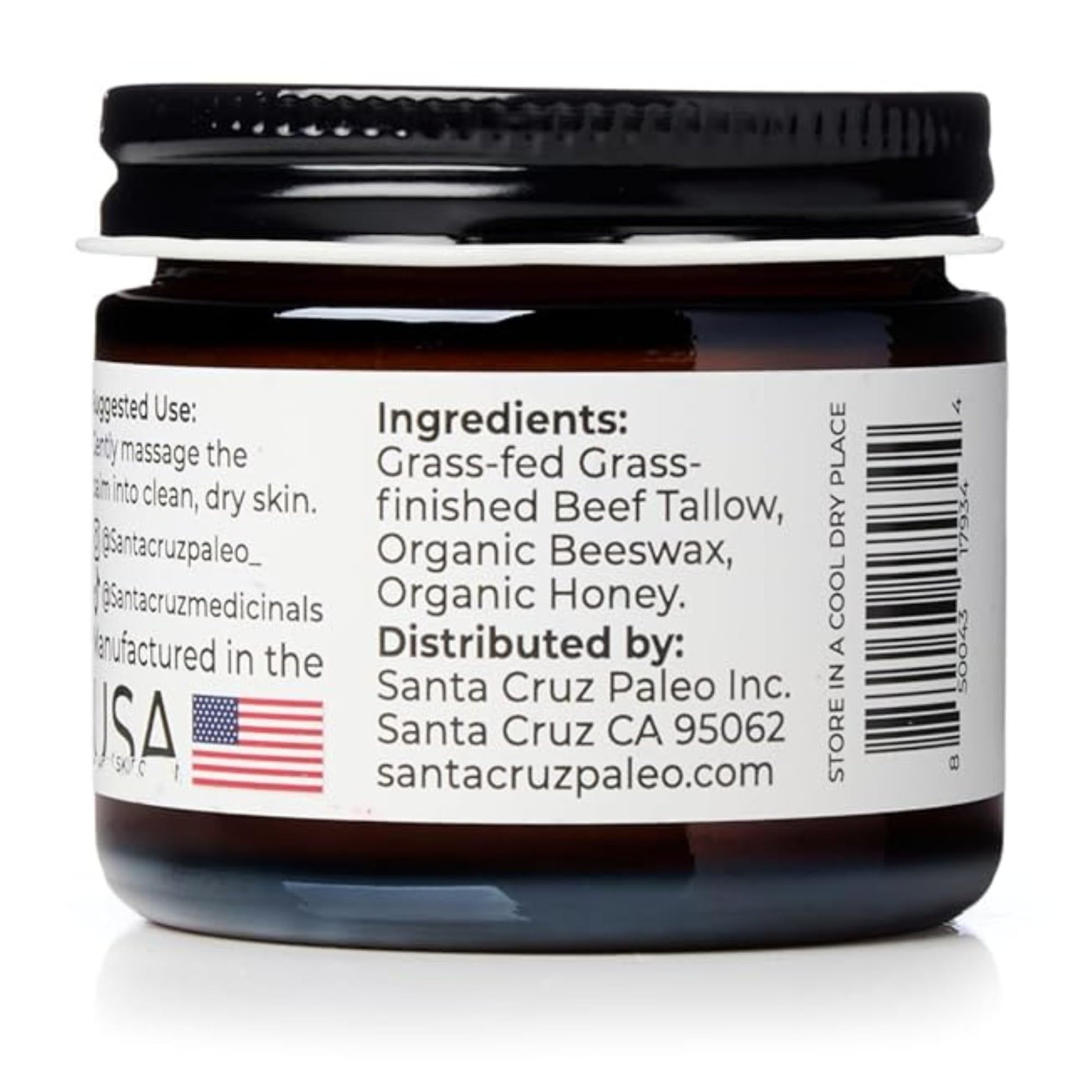 Santa Cruz Paleo, Beef Tallow, Beeswax & Honey Face Moisturizer, Organic, Unscented Grassfed Beef Tallow Skin Care, Sunscreen Free - Maple Wellness Supplements