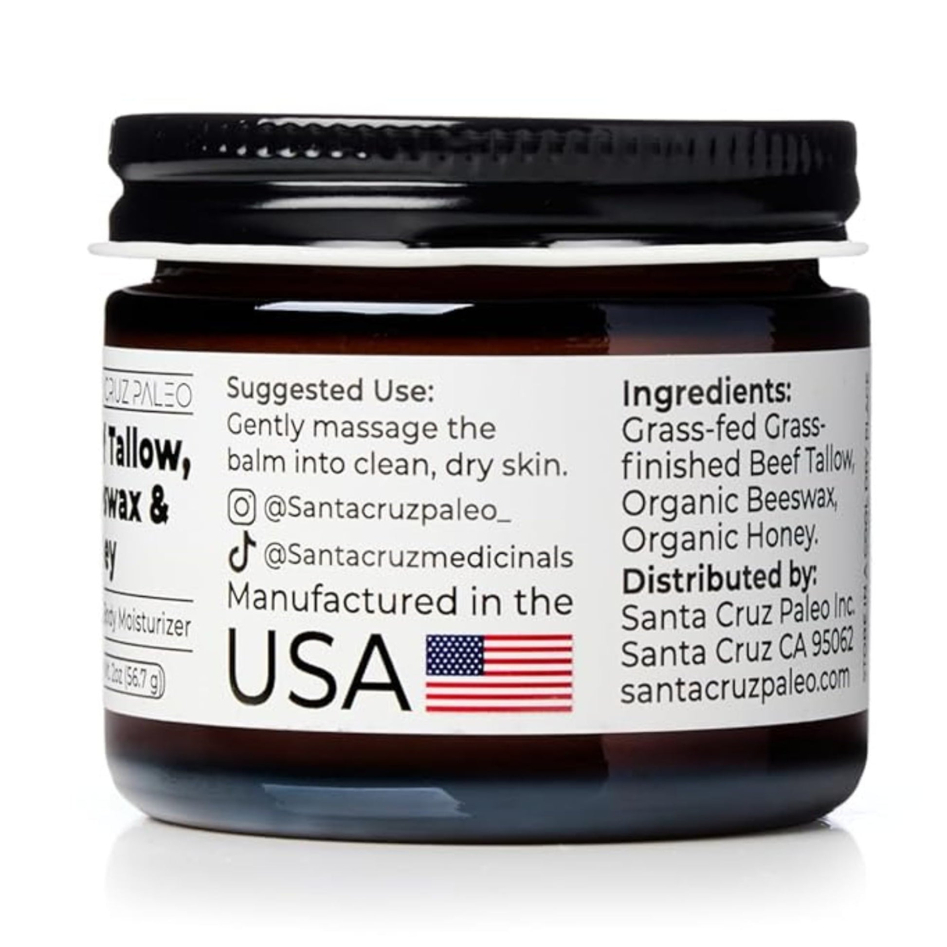 Santa Cruz Paleo, Beef Tallow, Beeswax & Honey Face Moisturizer, Organic, Unscented Grassfed Beef Tallow Skin Care, Sunscreen Free - Maple Wellness Supplements