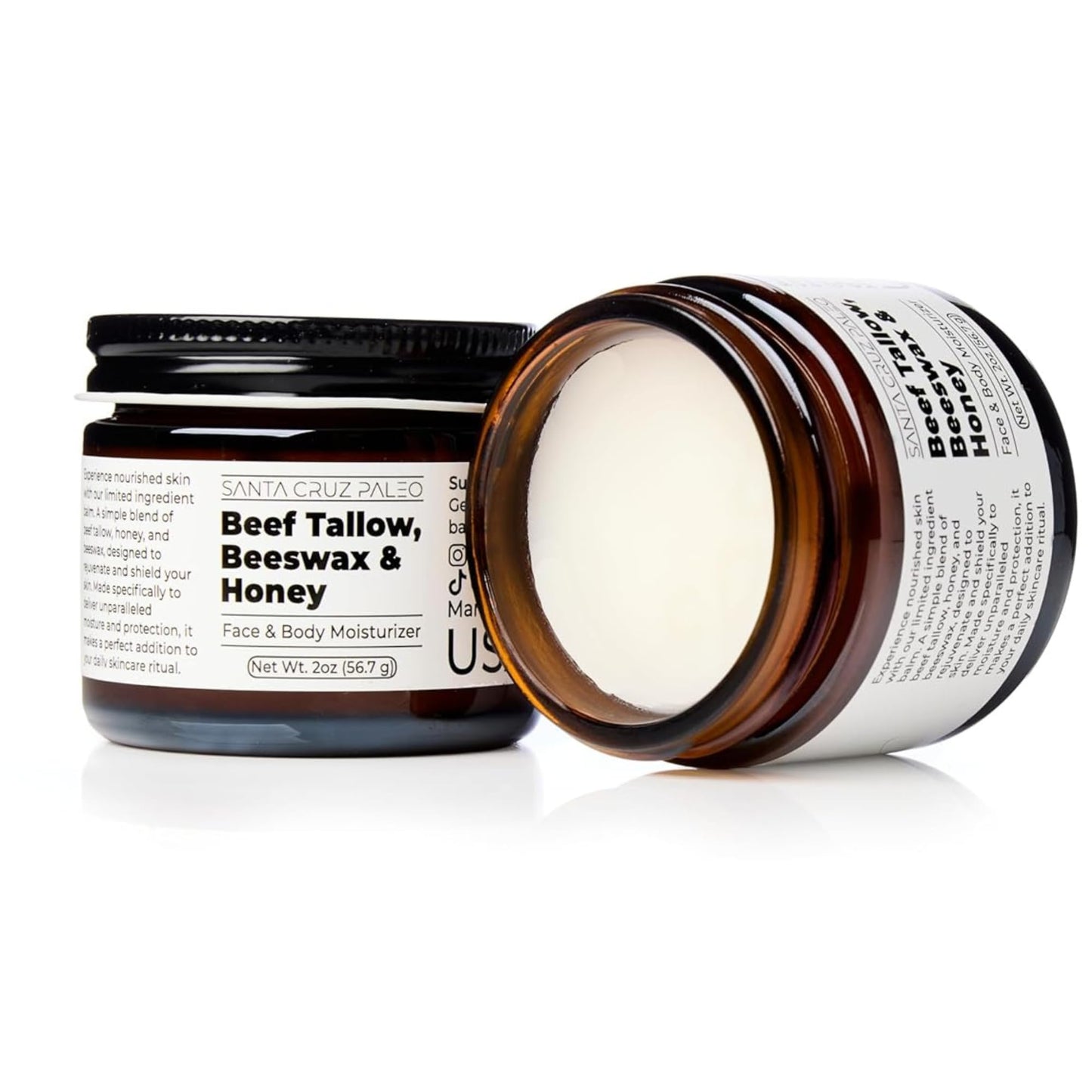 Santa Cruz Paleo, Beef Tallow, Beeswax & Honey Face Moisturizer, Organic, Unscented Grassfed Beef Tallow Skin Care, Sunscreen Free - Maple Wellness Supplements