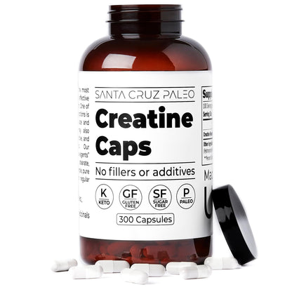 Santa Cruz Paleo Creatine Capsules, Supports Muscle Growth & Energy, Gluten Free, Keto, Sugar Free, Paleo, No Fillers or Additives, Creatine Monohydrate Pills, - Maple Wellness Supplements