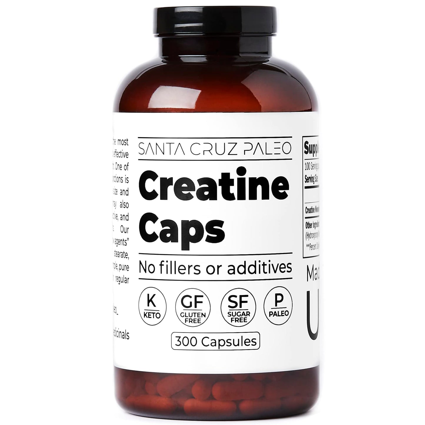 Santa Cruz Paleo Creatine Capsules, Supports Muscle Growth & Energy, Gluten Free, Keto, Sugar Free, Paleo, No Fillers or Additives, Creatine Monohydrate Pills, - Maple Wellness Supplements