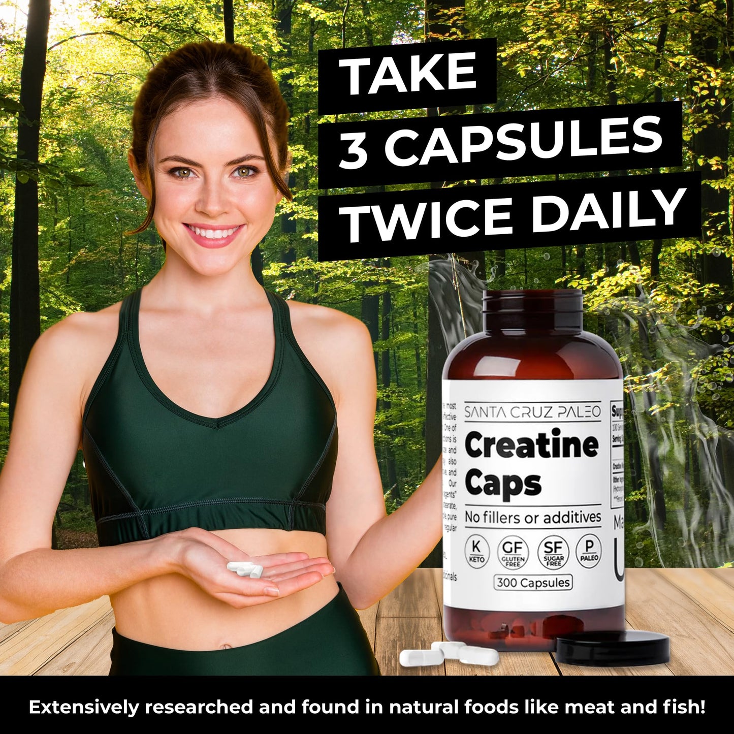 Santa Cruz Paleo Creatine Capsules, Supports Muscle Growth & Energy, Gluten Free, Keto, Sugar Free, Paleo, No Fillers or Additives, Creatine Monohydrate Pills, - Maple Wellness Supplements