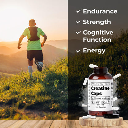 Santa Cruz Paleo Creatine Capsules, Supports Muscle Growth & Energy, Gluten Free, Keto, Sugar Free, Paleo, No Fillers or Additives, Creatine Monohydrate Pills, - Maple Wellness Supplements