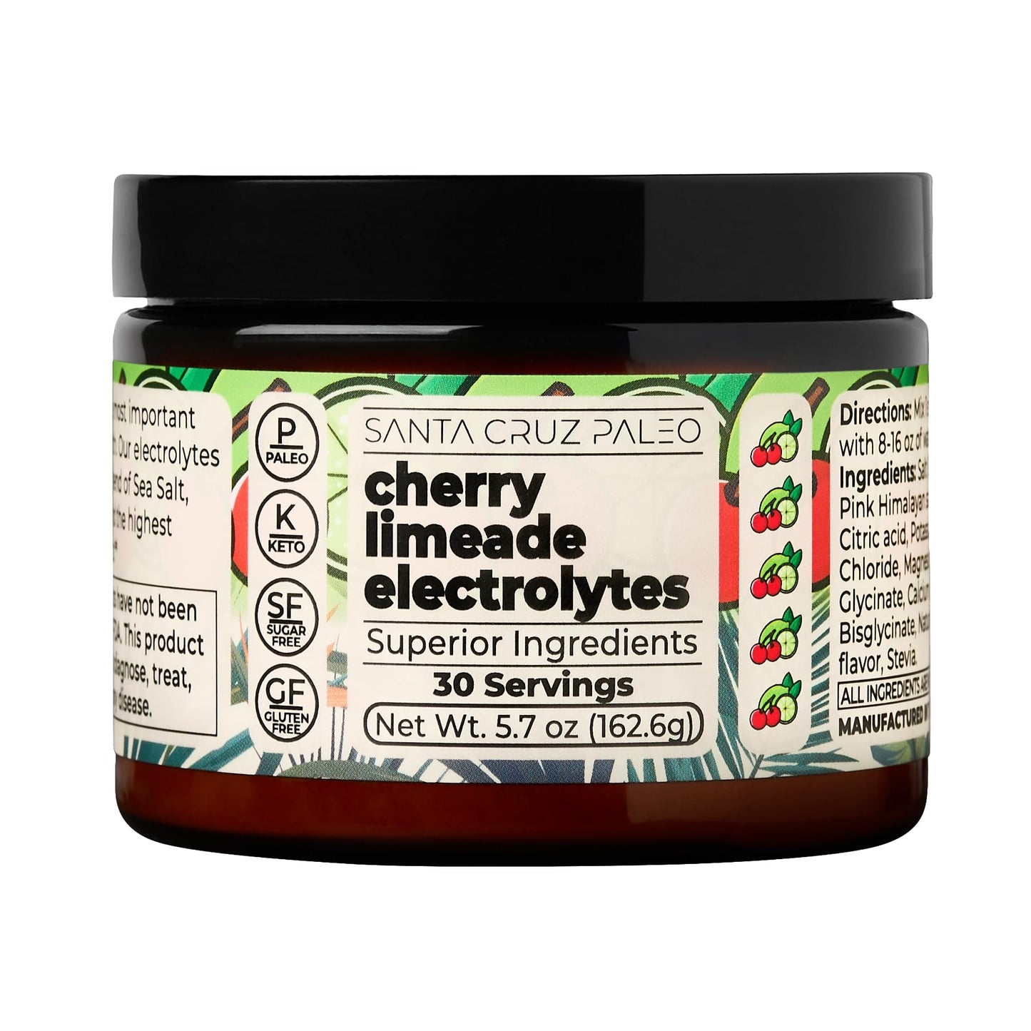 Santa Cruz Paleo Electrolyte Powder, Cherry Limeade, Sugar Free Hydration Drink Mix with Himalayan Pink Salt, Sea Salt, Magnesium Glycinate, Potassium Chloride - Maple Wellness Supplements