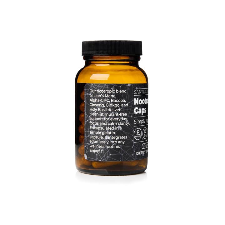 Santa Cruz Paleo Nootropic Capsules – Lions Mane, Alpha GPC, Panax Ginseng & Ginkgo Biloba for Focus, Memory, Mental Clarity & Energy – Keto, Paleo, Gluten Free Brain Supplement, 60 Caps - Maple Wellness Supplements