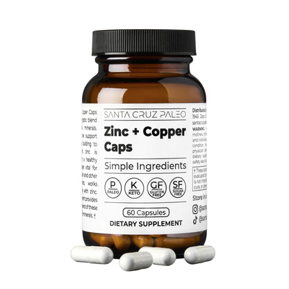 Santa Cruz Paleo, Zinc & Copper Mineral Supplement, High Absorption Formula, Zinc Supplement for Skin & Hair, L Methionine, Copper Gluconate, Trace Minerals - Maple Wellness Supplements