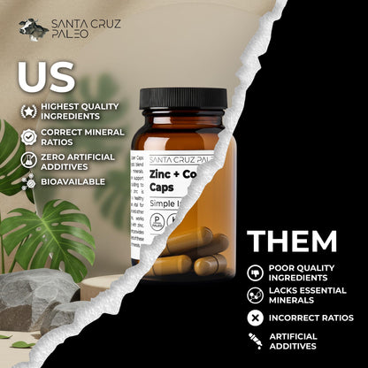 Santa Cruz Paleo, Zinc & Copper Mineral Supplement, High Absorption Formula, Zinc Supplement for Skin & Hair, L Methionine, Copper Gluconate, Trace Minerals - Maple Wellness Supplements