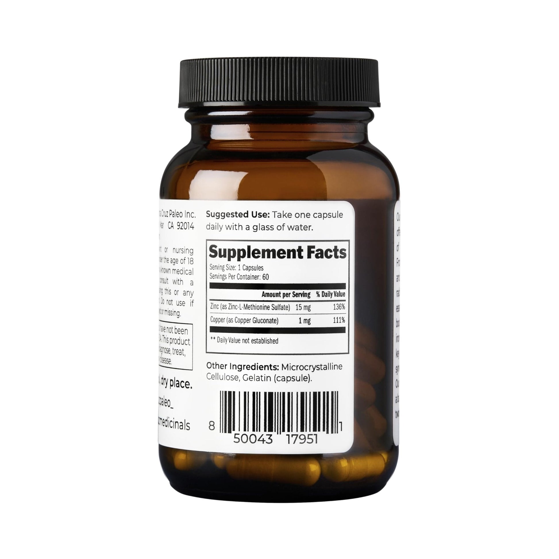Santa Cruz Paleo, Zinc & Copper Mineral Supplement, High Absorption Formula, Zinc Supplement for Skin & Hair, L Methionine, Copper Gluconate, Trace Minerals - Maple Wellness Supplements