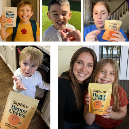 SAPHIRE HAPPY CHEWS Saffron Gummies for Kids | Supports Mood, Calm & Focus | Saffron Extract, Passionflower, St. John’s Wort & GABA - Maple Wellness Supplements