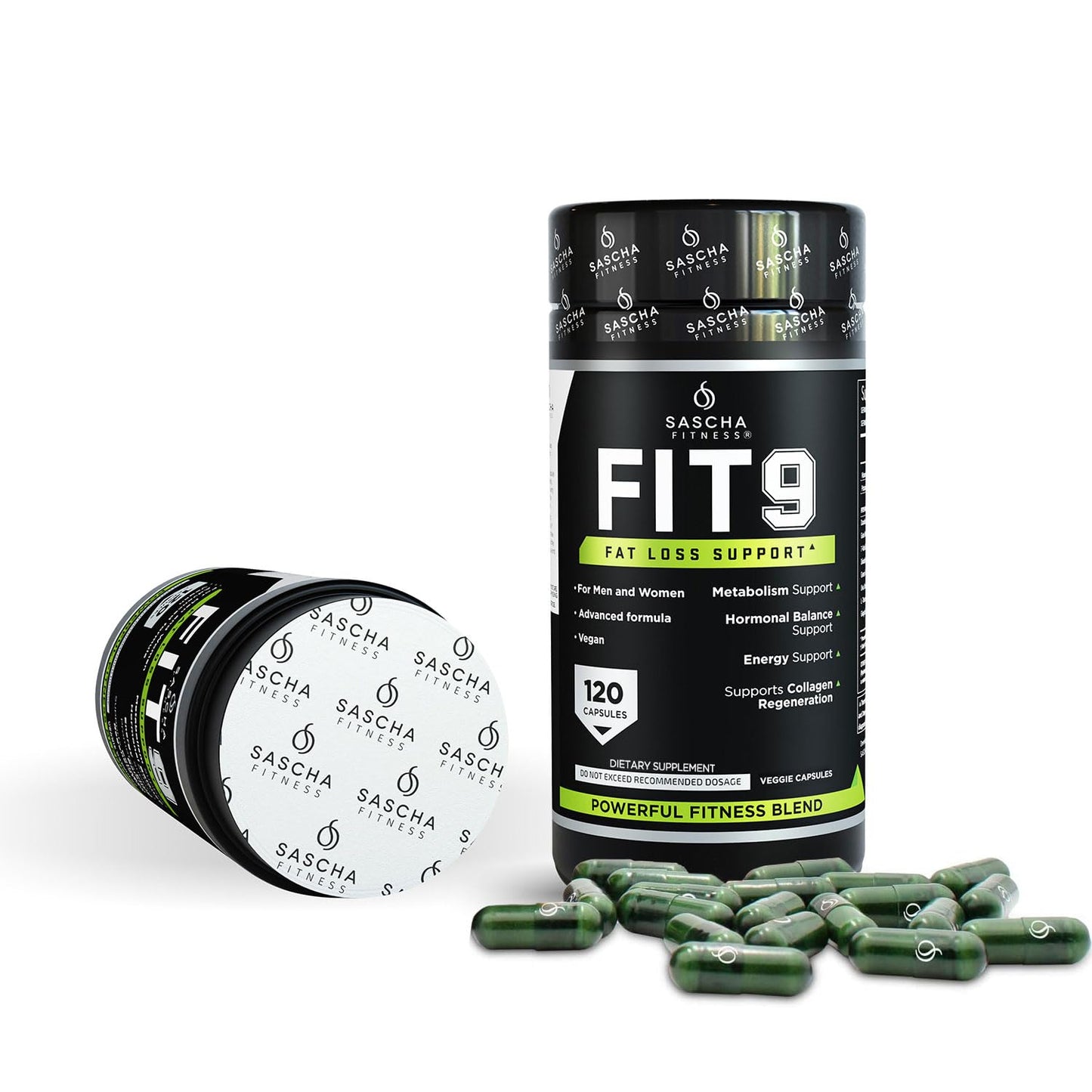 Sascha Fitness Fat Loss pills | Collagen support | Fluid Balance | FIT9 Ingredients: 7Keto + Uva Ursi, Gotu Kola, L-Theanine,Gingko Biloba,DIM,Green Tea | Weight Loss Supplements-Vegan-120 Natural Cap - Maple Wellness Supplements
