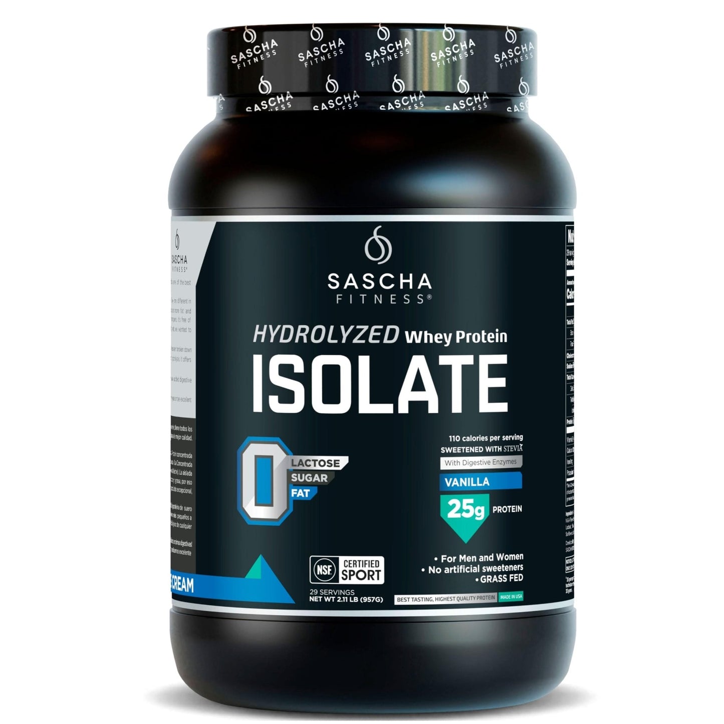 SASCHA FITNESS Hydrolyzed Whey Protein Isolate,100% Grass-Fed (2 Pounds, Vanilla) - Maple Wellness Supplements