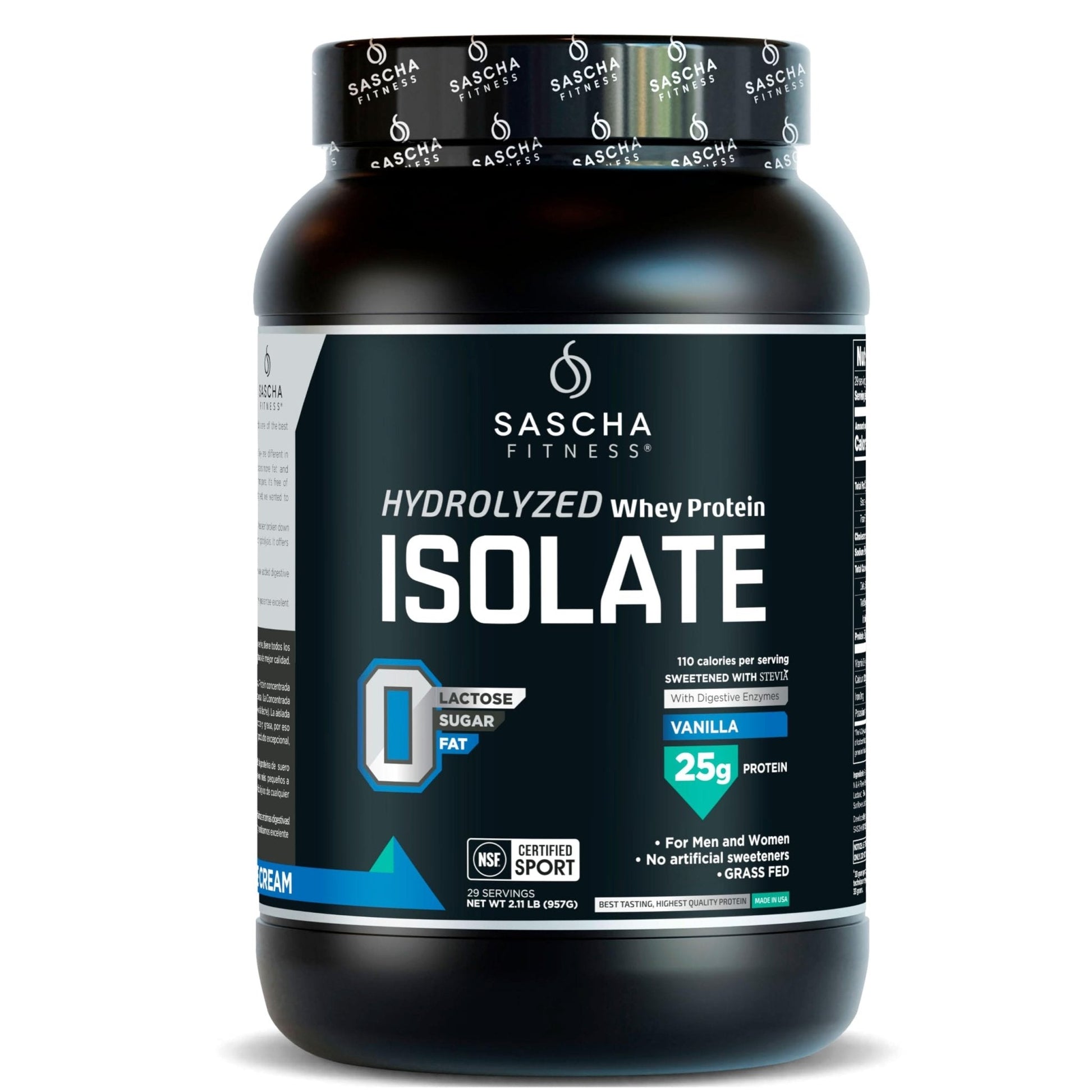 SASCHA FITNESS Hydrolyzed Whey Protein Isolate,100% Grass-Fed (2 Pounds, Vanilla) - Maple Wellness Supplements