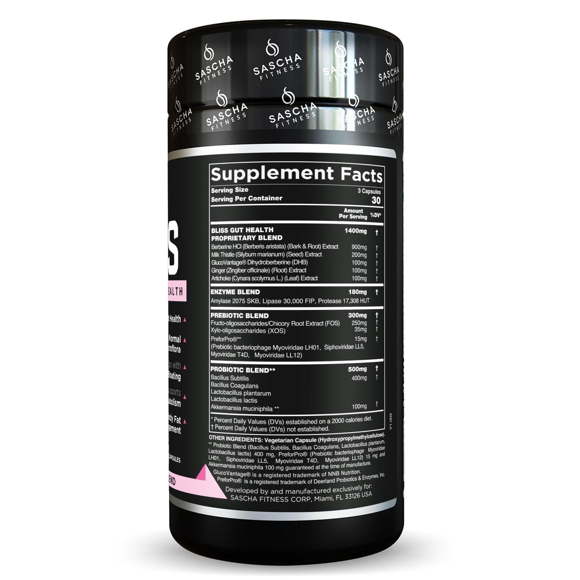 SASCHA FITNESS®️Gut and Digestive Health Support Pills | Prebiotics, Probiotics & Enzyme Blend |Berberine HCI,Gluco Vantage®|Helps with Bloating,Fat Loss, - Maple Wellness Supplements