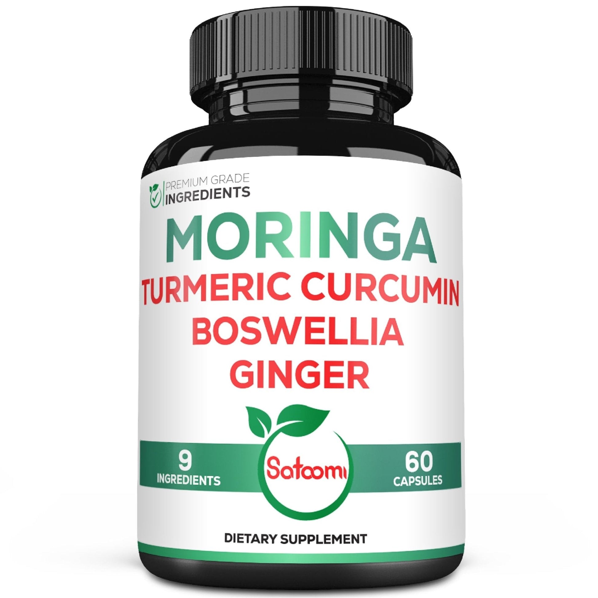 Satoomi 9in1 Moringa Capsules - Featuring Moringa, Turmeric, Boswellia, Ginger, Ashwagandha, Ceylon Cinnamon and Milk Thistle, and Resveratrol | Support Mood, Heart & Overall Health - 60 Count - Maple Wellness Supplements