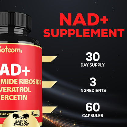 Satoomi NAD Supplement with Nicotinamide Riboside NR, Resveratrol, Quercetin - 60 Count - 30 Days - Maple Wellness Supplements