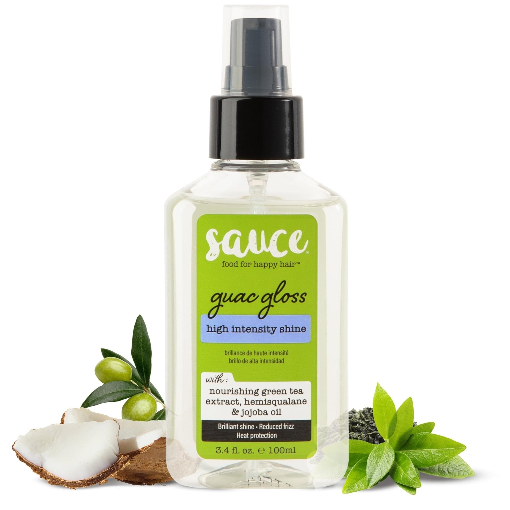 SAUCE BEAUTY Guac Hair Gloss, 3 Fl Oz High Intensity Shine, Jojoba Oil, Green Tea Extract & Squalane to Smooth, Boost Shine & Control Frizz for Sleeker, Softer, More Manageable Hair, Vegan Formula - Maple Wellness Supplements