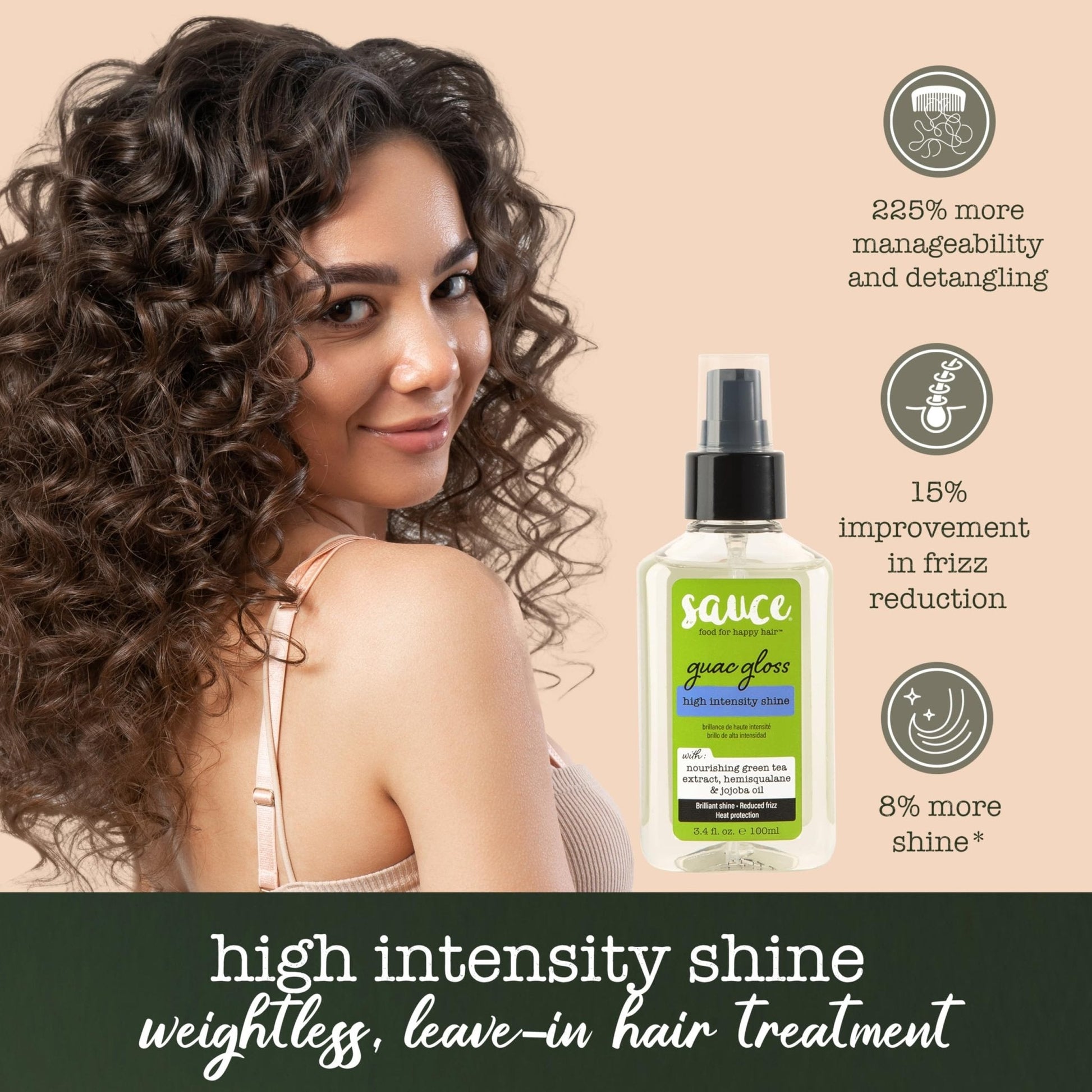 SAUCE BEAUTY Guac Hair Gloss, 3 Fl Oz High Intensity Shine, Jojoba Oil, Green Tea Extract & Squalane to Smooth, Boost Shine & Control Frizz for Sleeker, Softer, More Manageable Hair, Vegan Formula - Maple Wellness Supplements
