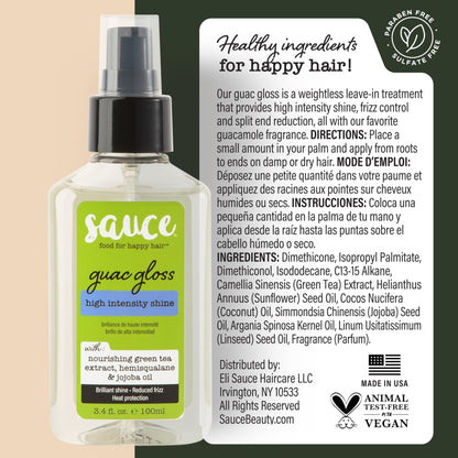 SAUCE BEAUTY Guac Hair Gloss, 3 Fl Oz High Intensity Shine, Jojoba Oil, Green Tea Extract & Squalane to Smooth, Boost Shine & Control Frizz for Sleeker, Softer, More Manageable Hair, Vegan Formula - Maple Wellness Supplements