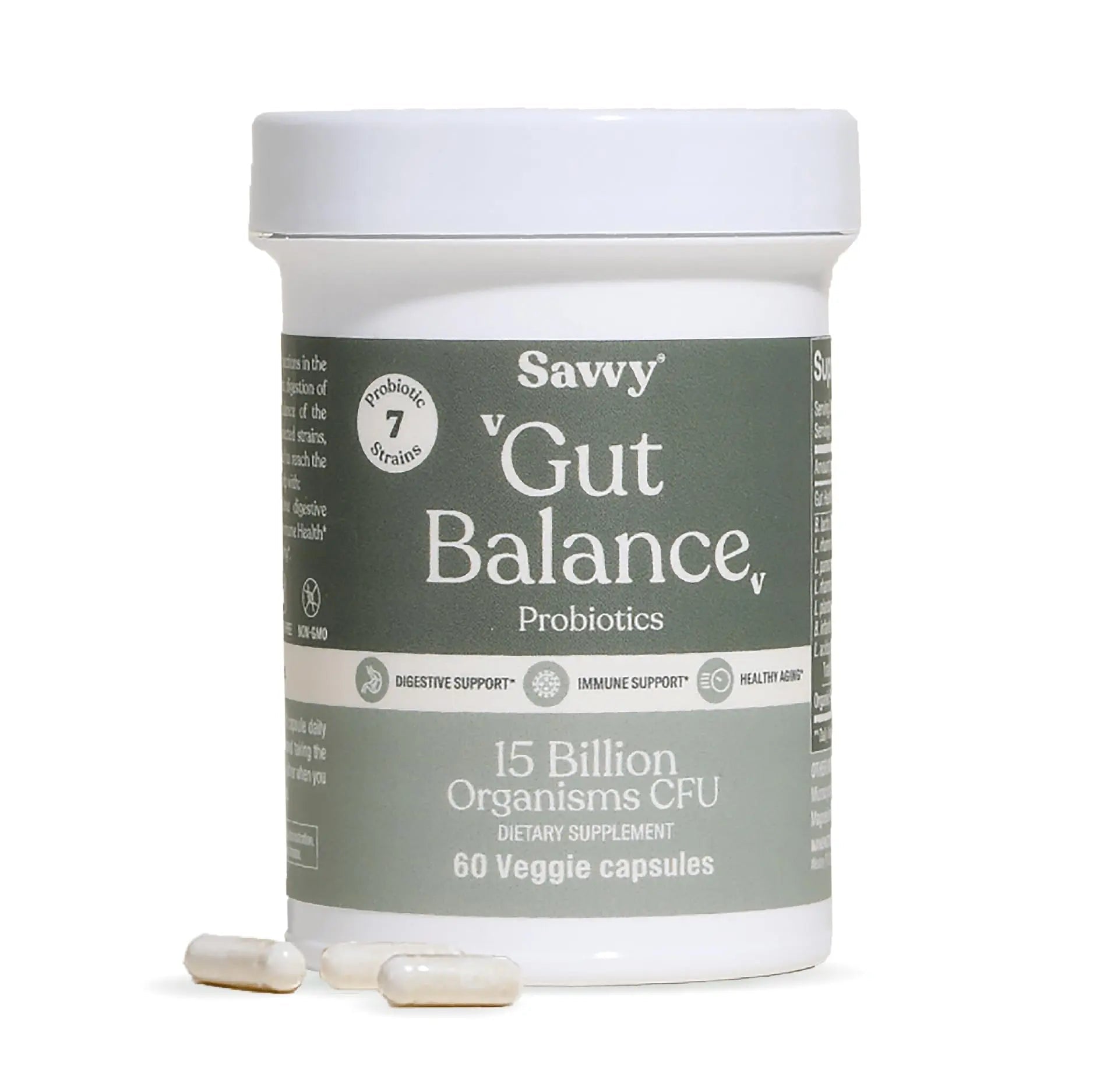 SAVVY Gut Balance Probiotics for Women & Men, 15 Billion CFU, 7 Clinically Studied Strains, Digestive Health, Immune Support, Bloating Relief, 60 Vegan Capsules, Non GMO, Sugar-Free - Maple Wellness Supplements