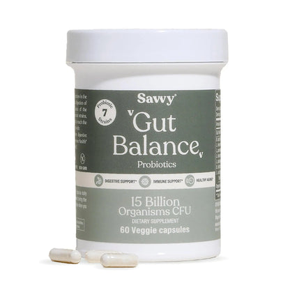 SAVVY Gut Balance Probiotics for Women & Men, 15 Billion CFU, 7 Clinically Studied Strains, Digestive Health, Immune Support, Bloating Relief, 60 Vegan Capsules, Non GMO, Sugar-Free - Maple Wellness Supplements
