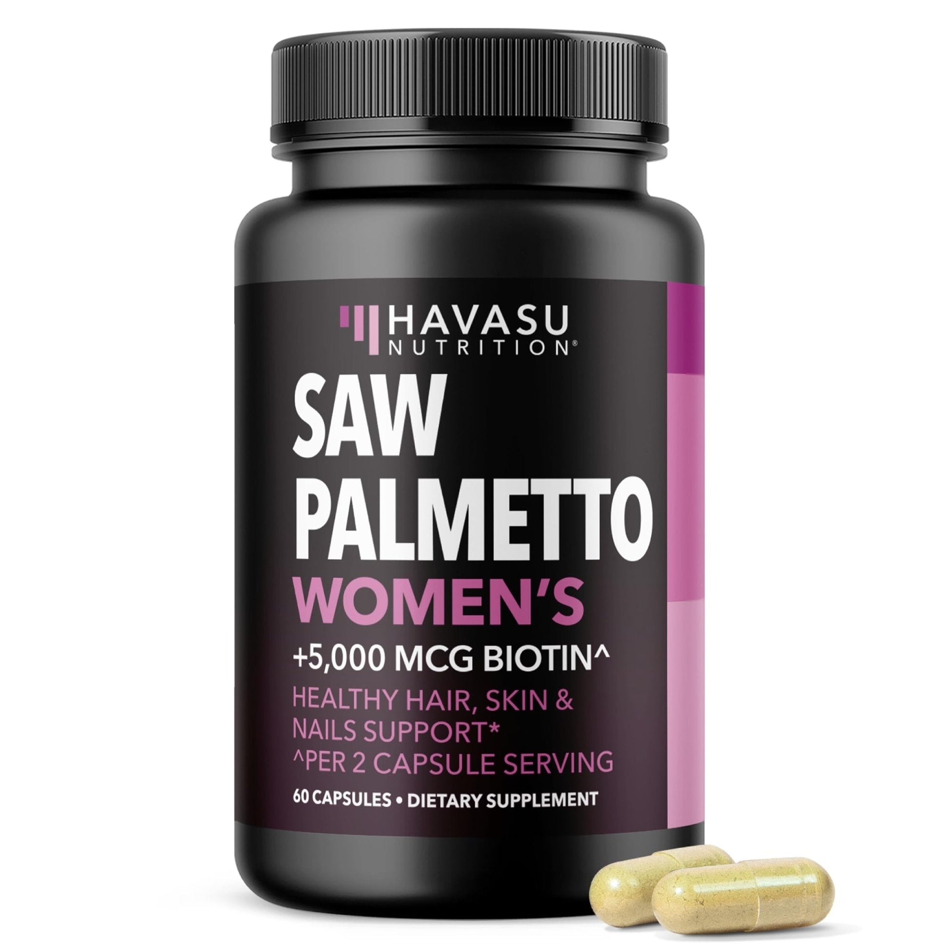 Saw Palmetto for Women with Biotin 5000mcg - Powerful DHT Blocker to Support Hair, Skin, and Nail Health - 60 Count - Vegan, Non-GMO Vitamin for Stronger, - Maple Wellness Supplements