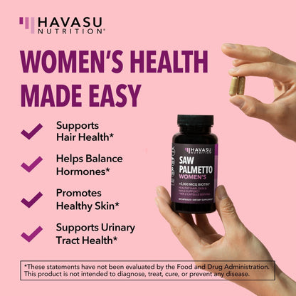 Saw Palmetto for Women with Biotin 5000mcg - Powerful DHT Blocker to Support Hair, Skin, and Nail Health - 60 Count - Vegan, Non-GMO Vitamin for Stronger, - Maple Wellness Supplements