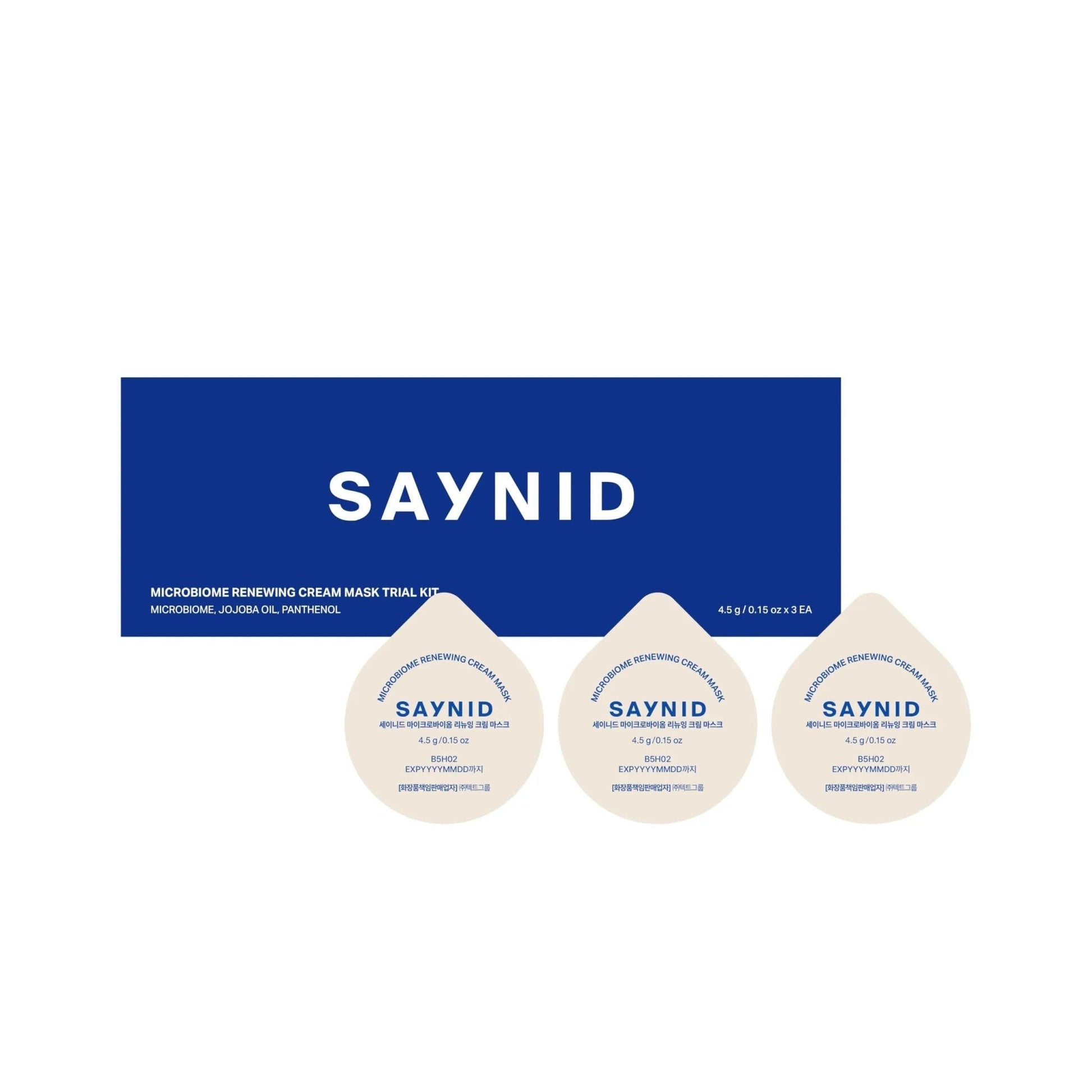 SAYNID MICROBIOME RENEWING CREAM MASK TRIAL KIT, Wash-off Cream, Soft Exfoliating Face Scrub Dead Skin Cells | 4.5g/0.15oz (3EA) - Maple Wellness Supplements
