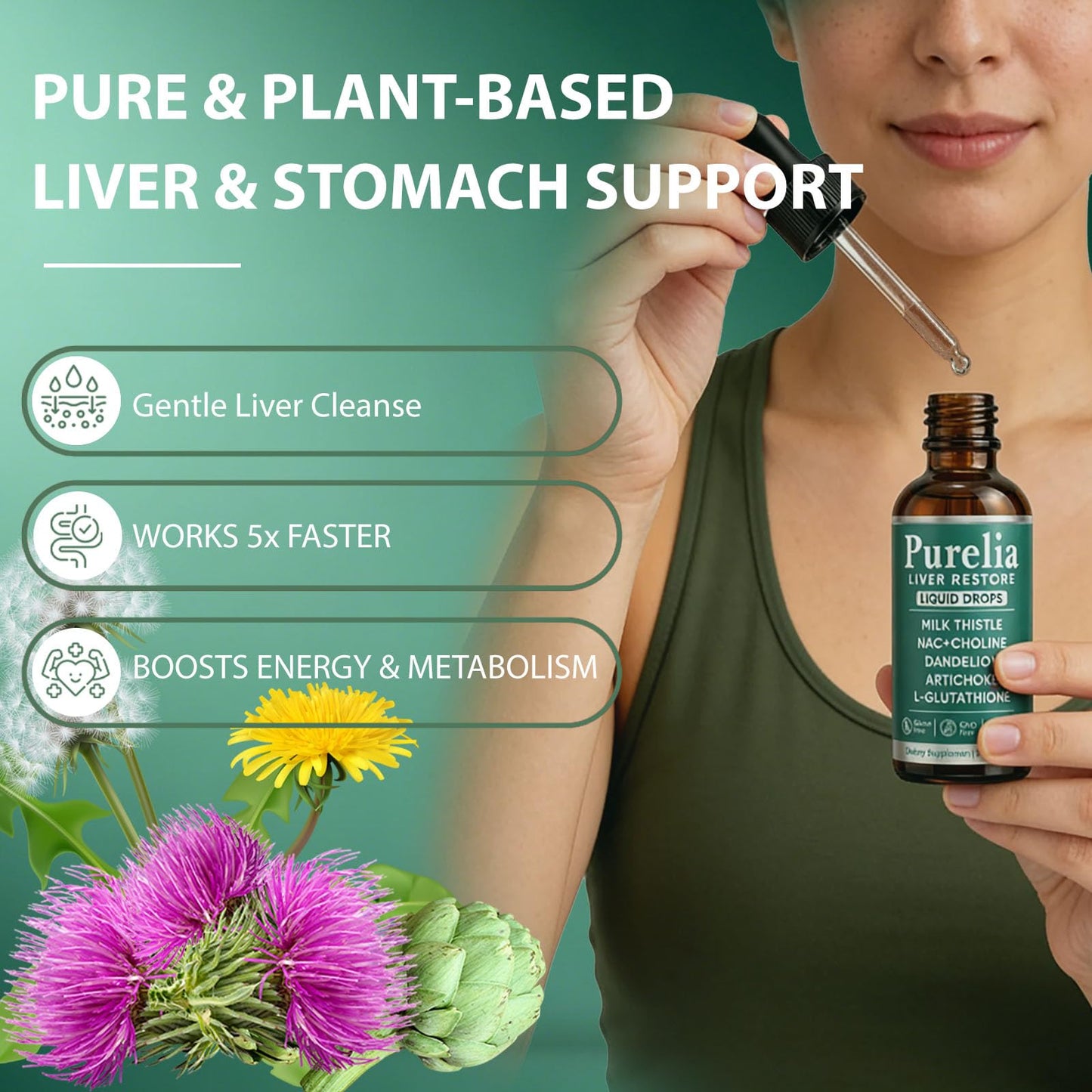 SCEZROB Purelia Liver Restore Drops – Complete Liver Detox Support Supplement with Milk Thistle, Dandelion & L-Glutathione for Liver Cleanse & Digestion Aid Health, 2 Fl Oz (1) - Maple Wellness Supplements